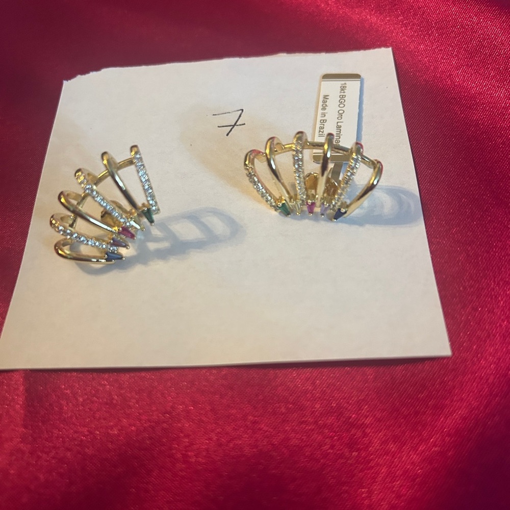 18 K Gold Layered Retro Style Earrings.